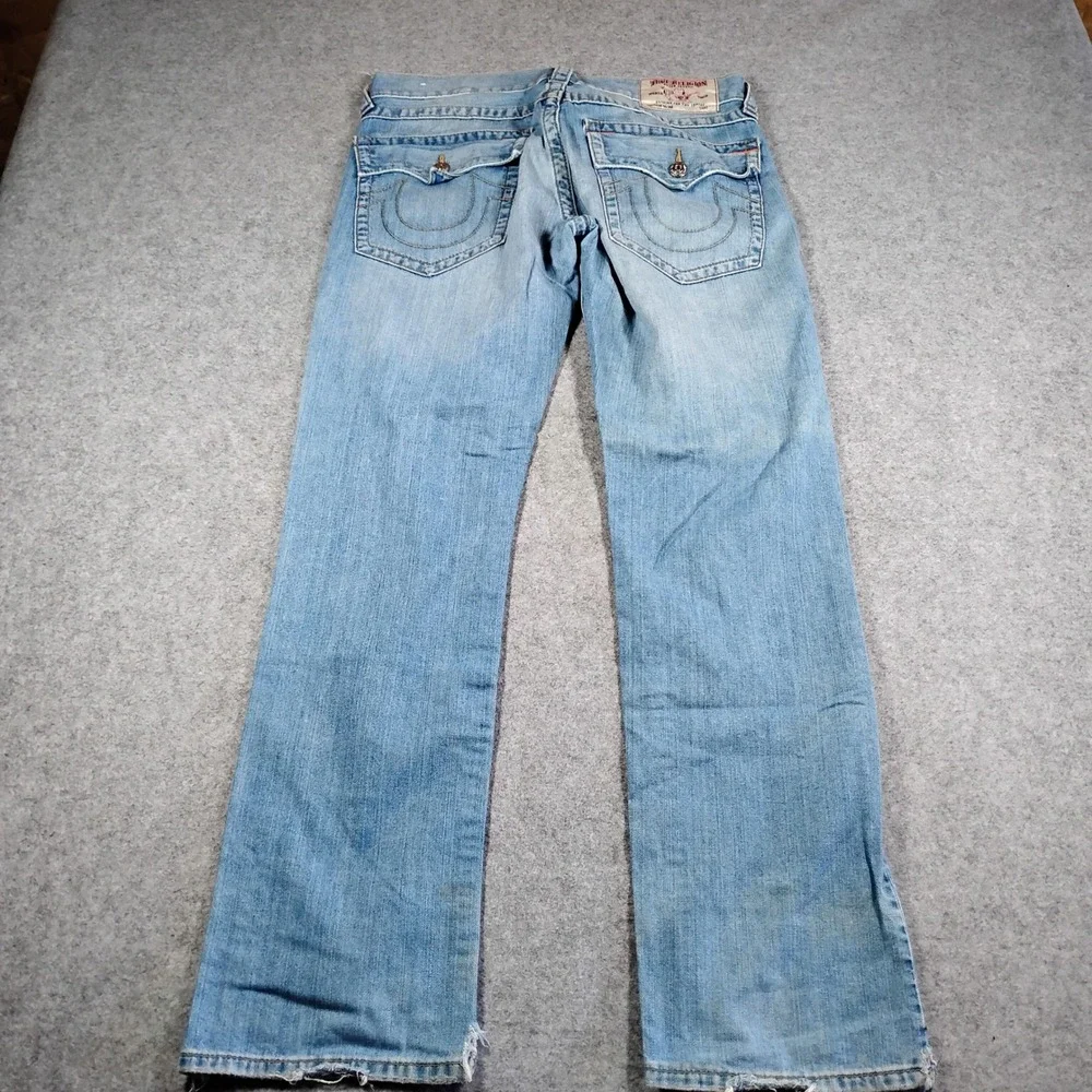 True‎ Religion Slim W Flap Old Multi SN Jeans Mens 36x33 Light Wash Distressed